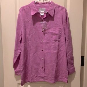 NWT Chadwicks REAL Comfort 100% Linen button down Shirt,slit sides size M pink